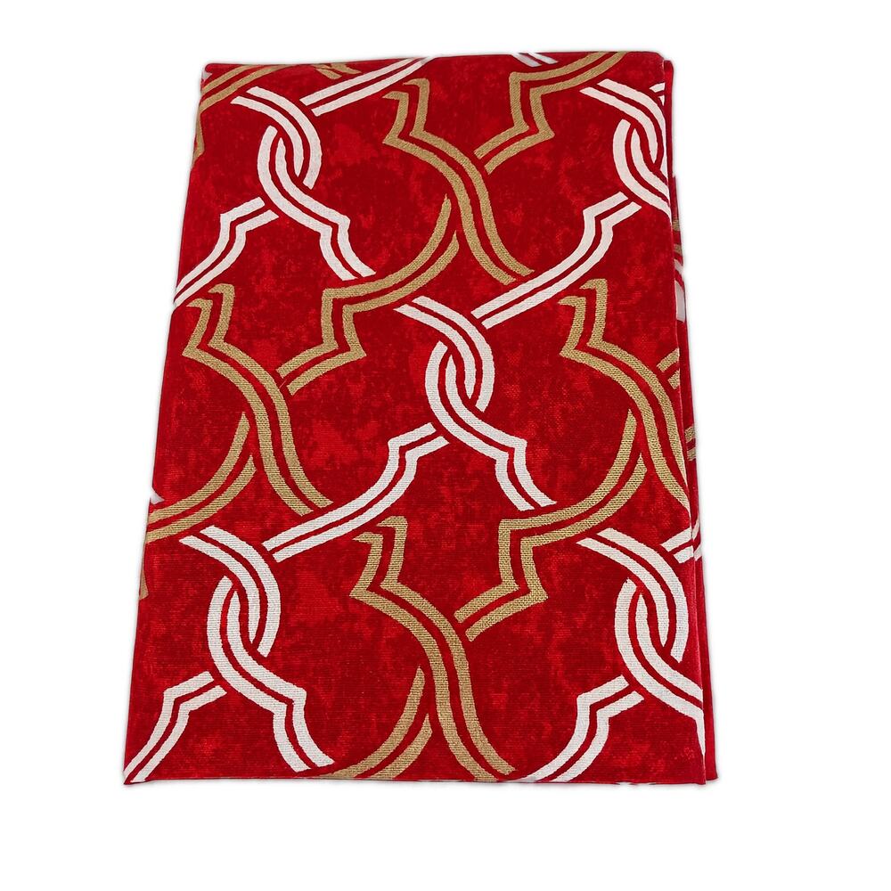 Waverly Upholstery Fabric Red Gold Geometric Cotton Twill 37x54" Remnant